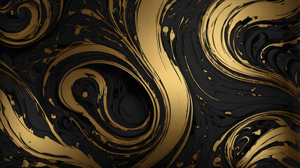 Poster - Golden Swirls: A mesmerizing abstract artwork showcases elegant golden swirls against a dark backdrop. The image evokes luxury and sophistication.