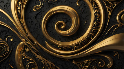 Poster - Luxurious Golden Swirls: An elegant design featuring intricate golden swirls against a dark backdrop, showcasing opulence and refined artistry.