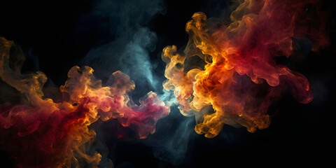 Poster - Celestial Dance: A captivating and ethereal display of swirling, vibrant colored smoke against a dark backdrop. It creates a sense of movement, energy, and wonder.