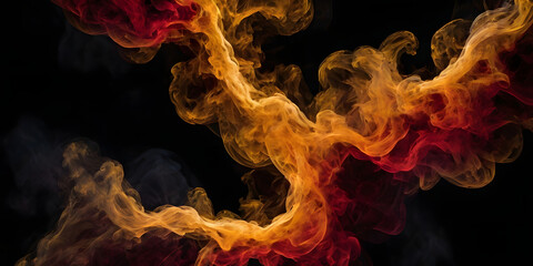 Poster - fiery flow: abstract artwork featuring swirling orange and red smoke-like elements on a black backgr