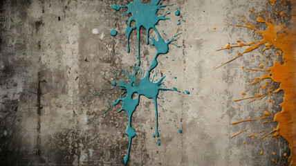 Poster - Abstract Graffiti on Concrete: The gritty, textured surface of concrete serves as a canvas for a vivid, dynamic display of abstract graffiti art, with splattered paint in vibrant shades.