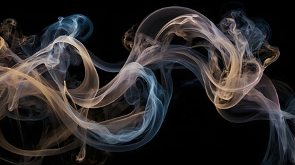 Poster - Ethereal Smoke Art: Abstract and mesmerizing, this artwork features swirls of delicate smoke, blending shades of blue and gold against a dark backdrop, creating a captivating visual