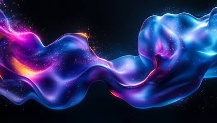 Poster - Abstract silk flowing with pink, blue, yellow, and orange highlights for wallpaper