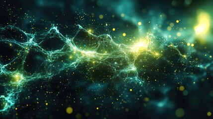 Aufkleber - Abstract energy flow, cosmic nebula, vibrant teal and gold, background for tech, science