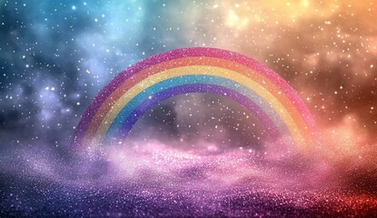 Poster - Rainbow bridge in galaxy with glitter foreground for children's book illustration
