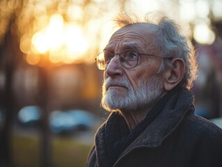 Poster - A man with a beard and glasses looks thoughtfully into the distance, possibly contemplating life or lost in thought