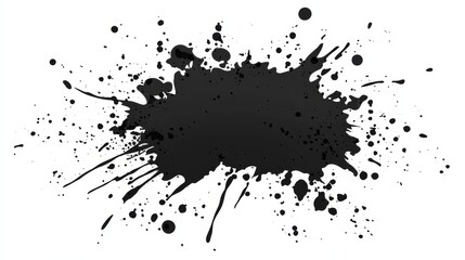 Poster - Dynamic black paint splash on a white background creating an abstract artistic effect. Expressive urban street painting concept with bold ink splatter, fluid shapes, and high-contrast modern design