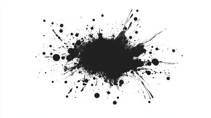 Poster - Dynamic black paint splash on a white background creating an abstract artistic effect. Expressive urban street painting concept with bold ink splatter, fluid shapes, and high-contrast modern design