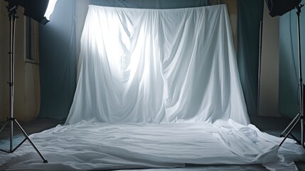 Poster - Photography studio setup with white backdrop and lighting
