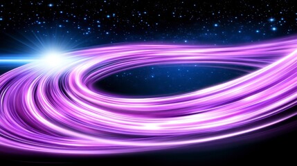 Poster - Abstract cosmic swirl of vibrant purple light streaks against a dark, starry space background. Glowing energy streams create a dynamic, swirling motion.