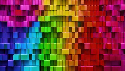 Poster - vibrant 3d cube pattern with rainbow gradient, abstract geometric texture for digital art, background, and modern design

