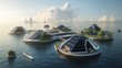© saefurridhoalghoza - Sustainable living concept: a futuristic floating city powered by renewable energy