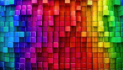 Poster - vibrant 3d cube pattern with rainbow gradient, abstract geometric texture for digital art, background, and modern design

