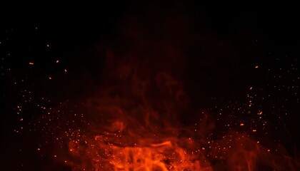 Aufkleber - glowing orange embers and rising smoke in darkness, fiery explosion with floating sparks, dramatic heat and energy concept