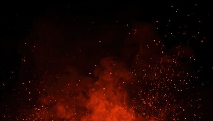 Aufkleber - glowing orange embers and rising smoke in darkness, fiery explosion with floating sparks, dramatic heat and energy concept