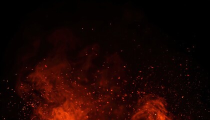 Aufkleber - glowing orange embers and rising smoke in darkness, fiery explosion with floating sparks, dramatic heat and energy concept