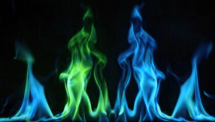 Aufkleber - ethereal blue and green flames dancing against a dark background, creating a surreal and mystical fire effect for artistic and conceptual use