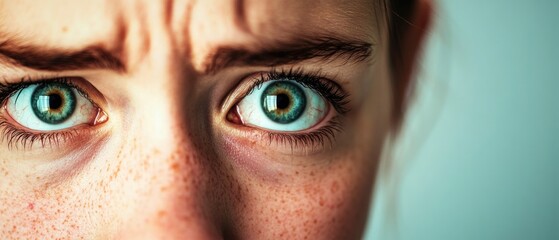 Poster - A close-up shot of a person's eyes with distinctive freckles, suitable for use in portraits or beauty product advertising