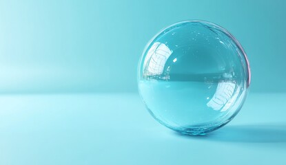 Poster - Glass sphere on a blue surface with soft light, for science or decoration