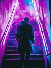 Aufkleber - A person standing at the top or bottom of a staircase, often used in interior design and architecture settings
