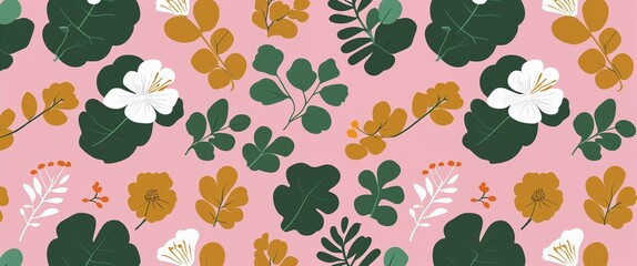 Poster - mustard greens pattern on pink plain background digital abstract art work illustration design