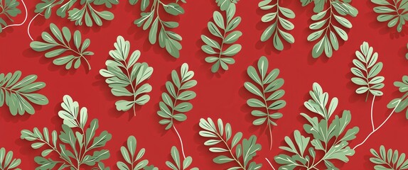 Poster - oak leaf pattern on red plain background digital abstract art work illustration design