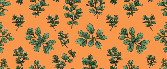 Poster - oregano pattern on orange plain background digital abstract art work illustration design