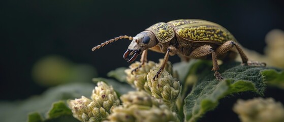 Poster - A bug sits on top of a plant leaf, surrounded by foliage