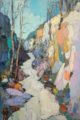 Poster - A serene landscape with a river flowing through dense forest