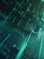 Leinwandbilder - Dynamic trend lines merge into a data grid reflecting political and economic analysis with cool blue and green tones