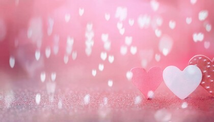 Poster - dreamy pink bokeh background with floating glitter heart, romantic abstract design for valentine's day or wedding card
