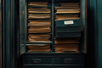 Poster - A cabinet filled with numerous files and papers