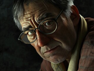 Aufkleber - A man wearing glasses and a suit jacket, suitable for professional or corporate use