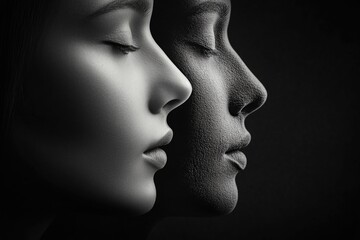 Poster - A close-up shot of two women's faces in black and white