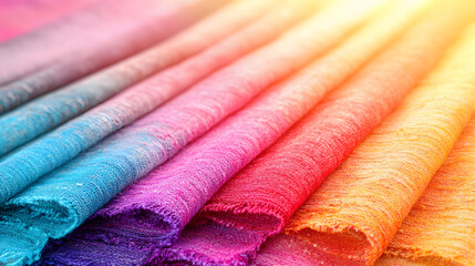 Poster - A vibrant display of folded fabric showcasing a gradient of colors, creating an artistic and visually appealing composition