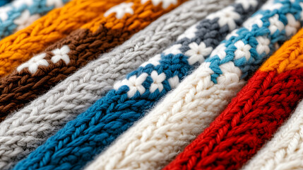 Poster - A close-up of colorful knitted fabric showcasing vibrant patterns and textures