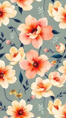 Poster - a seamless floral pattern featuring watercolor style flowers with soft colors against a textured backdrop