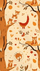 Poster - seamless pattern with stylized forest animals like deers, llamas, bears, and squirrels