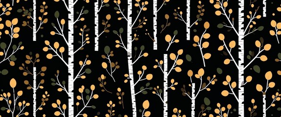 Aufkleber - birch leaf pattern on black plain background digital abstract art work illustration design