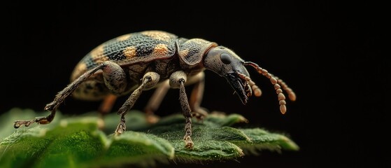 Poster - A small insect sits on the top of a green leaf