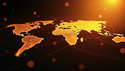 Poster - a stunning view of the world map with an orange theme. showing various locations across the globe with subtle dots and lines connecting different regions