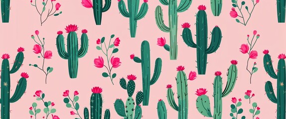Aufkleber - cactus leaf pattern on pink plain background digital abstract art work illustration design