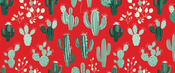 Poster - cactus leaf pattern on red plain background digital abstract art work illustration design