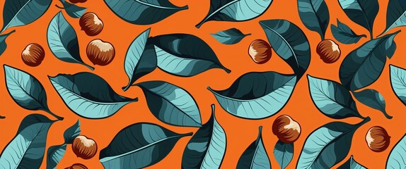 Poster - chestnut leaf pattern on orange plain background digital abstract art work illustration design