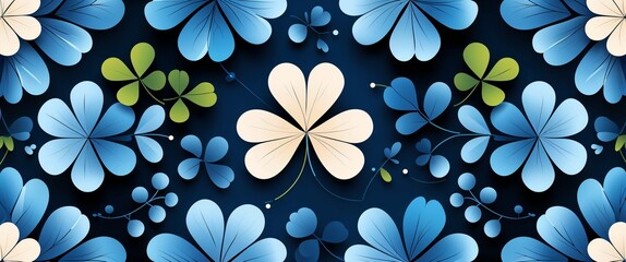 Aufkleber - clover leaf pattern on blue plain background digital abstract art work illustration design