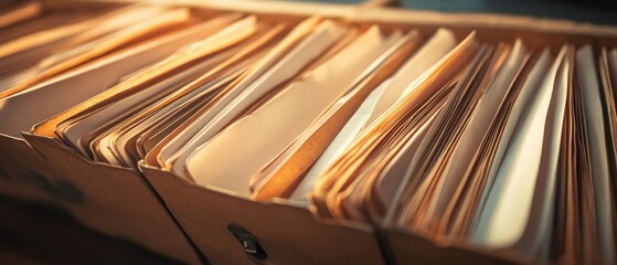 Poster - A box filled with papers and documents sitting on a table, ideal for office or home use