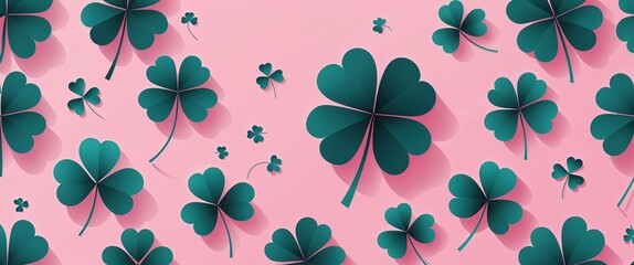 Aufkleber - clover leaf pattern on pink plain background digital abstract art work illustration design