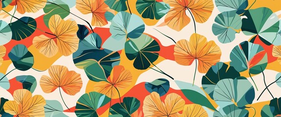 Aufkleber - ginkgo leaf pattern on colorful plain background digital abstract art work illustration design