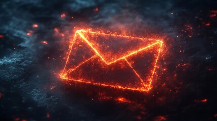 Fototapete - A glowing mail icon is depicted in a digital abstract environment, symbolizing the fusion of quantum principles with encryption techniques for enhanced security.