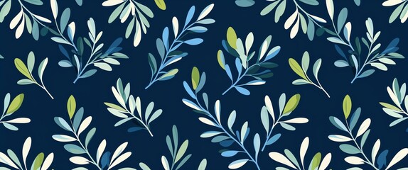 Poster - olive leaf pattern on blue plain background digital abstract art work illustration design